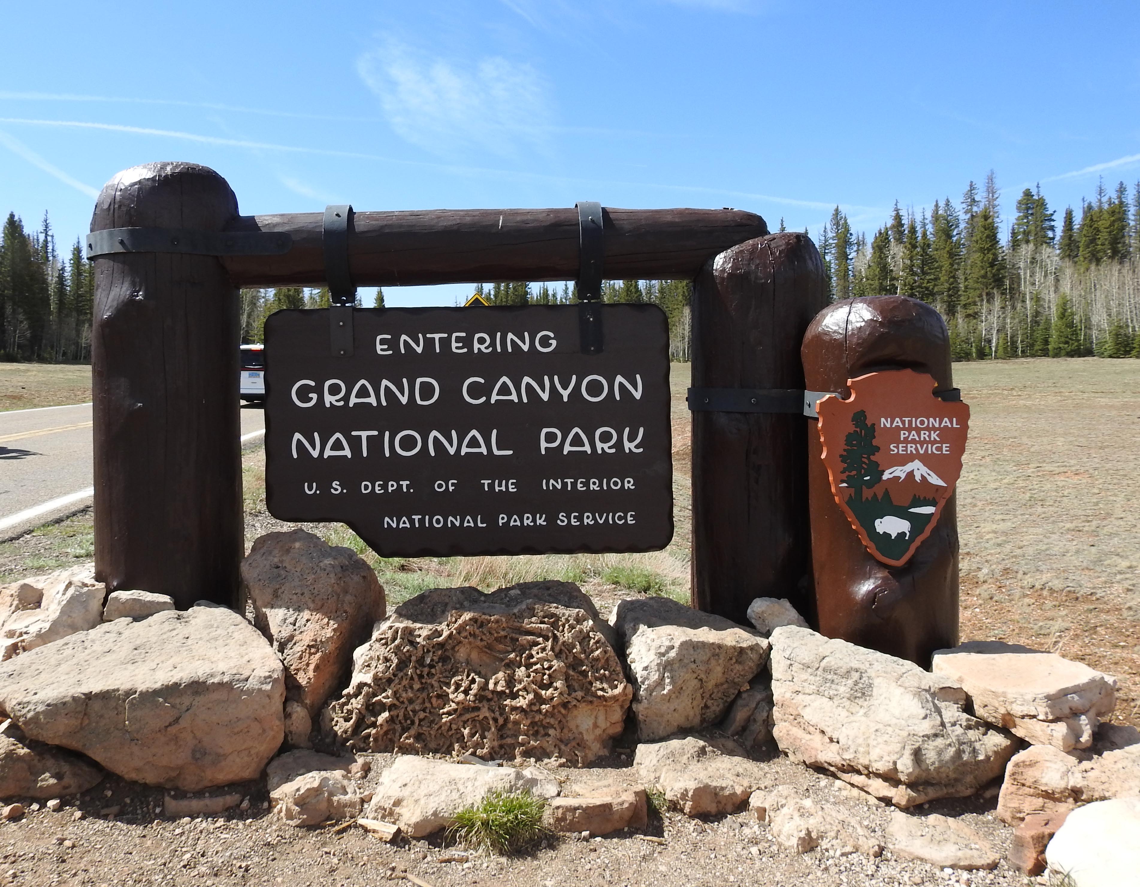 Grand Canyon National Park South Rim entrance sign