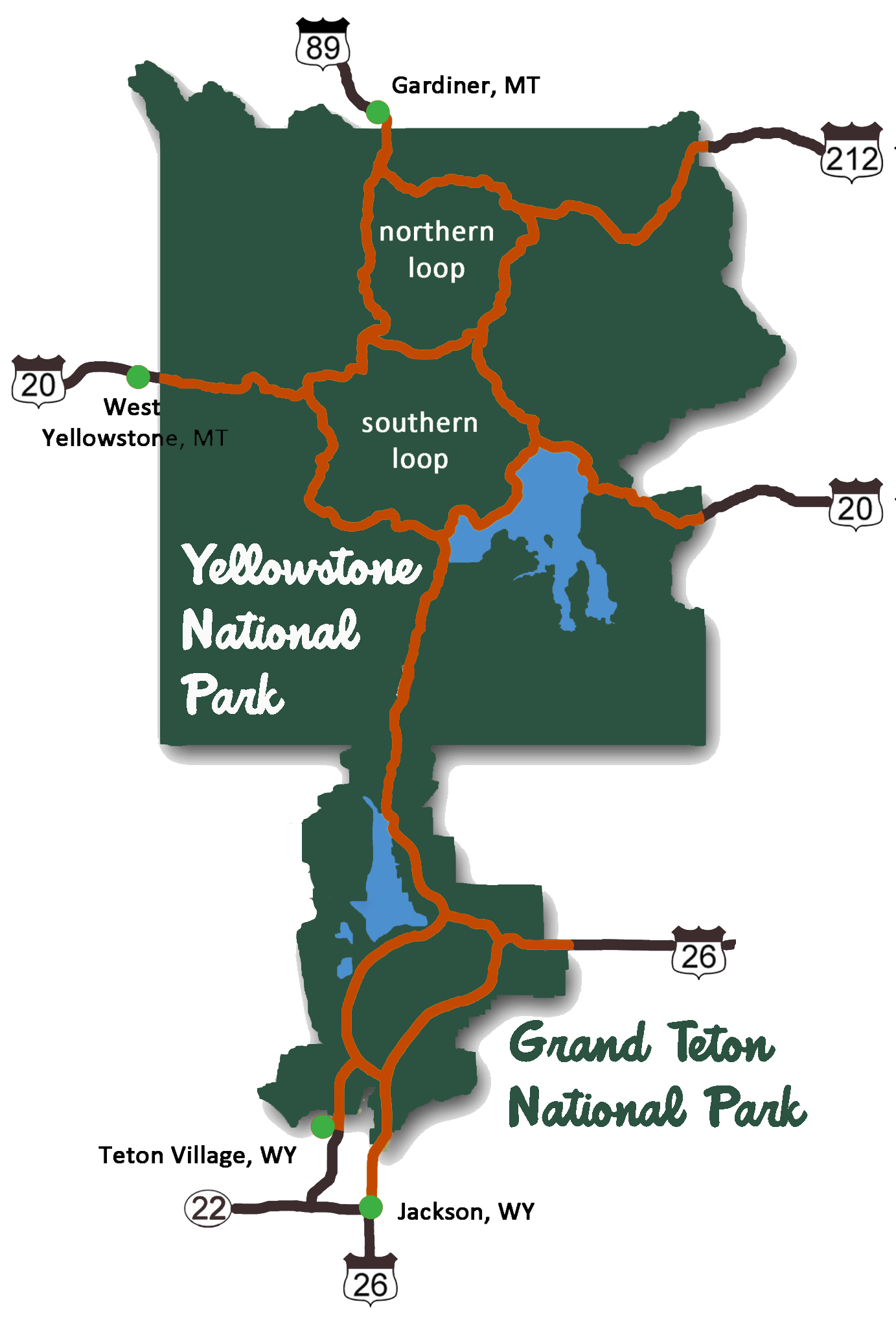 Yellowstone and Grand Teton tour route map